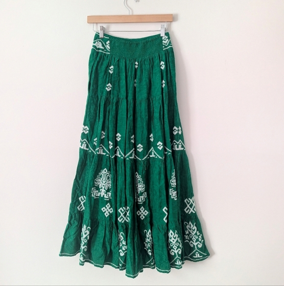 Anthropologie Mitra Embroidered Maxi Skirt Green - Picture 5 of 10